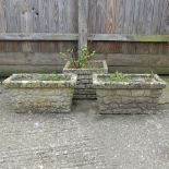 A pair of rectangular stone planters, 52cm,