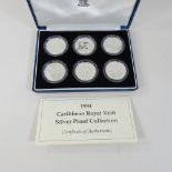A set of six silver commemorative 1994 Caribbean Royal visit proof coins,