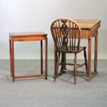 An oak school desk, 60cm, together with an elm wheel back chair,