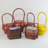 A collection of six various painted rice carriers,