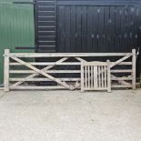 A wooden five bar gate, 366cm,