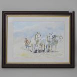 J J Bond, three horses ploughing, watercolour,