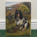 Hilda Trench, Julia, a spaniel, signed oil on canvas, inscribed and dated 1950, unframed, 40 x 30cm,