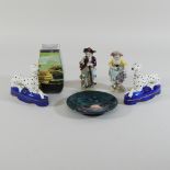 A Moorcroft dish, 12cm, together with continental figures,