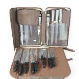A nine piece chef's knife set, cased, together with another set,