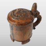 A Norwegian birch ceremonial peg tankard, of tapered shape,