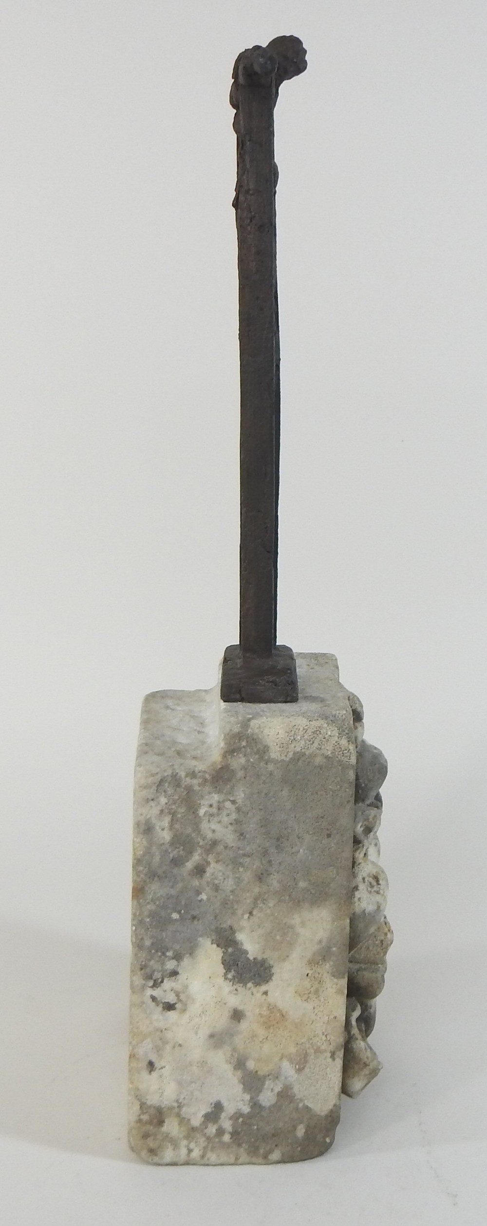 A contemporary iron sculpture, crucifixion, on a marble keystone, - Image 5 of 8