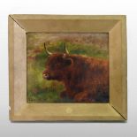 Louis B Hurt, (1856-1929), highland cow, signed with initials, oil on board,
