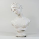 A white marble resin portrait bust of Venus, after the antique, on a socle base,