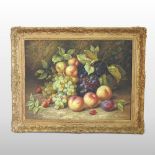 Tom Casper, (20th Century), still life fruit by a hedgerow, signed, oil on canvas laid on board,