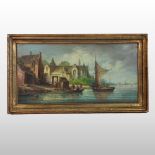 A Hulk, (19th century), Flemish coastal scene, signed, oil on canvas,