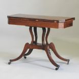 Withdrawn - A Regency rosewood and inlaid folding card table, on a splayed platform base,