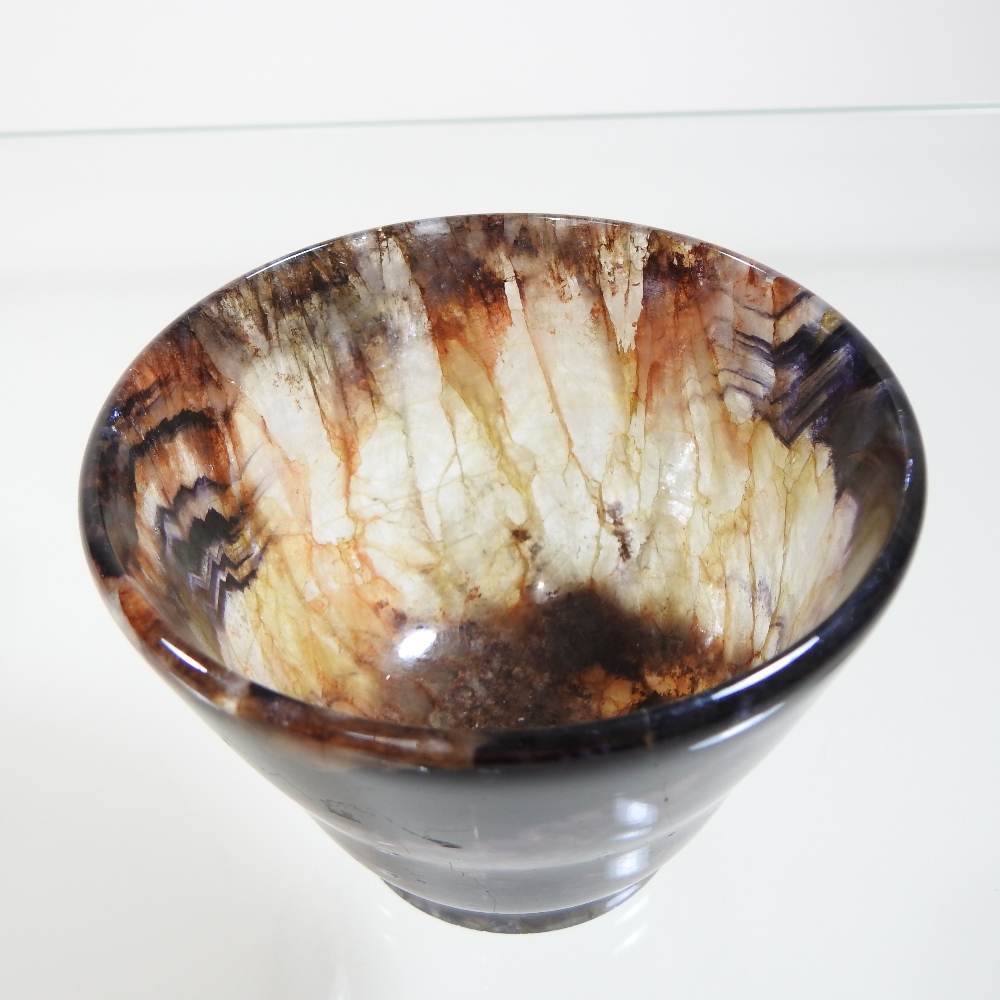 A possibly Blue John stone cup, of plain tapered shape, - Image 5 of 5