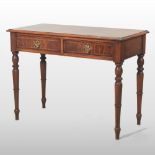 A hand-made Victorian style walnut side table, containing a pair of short drawers, on turned legs,