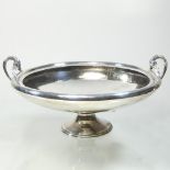 A large early 20th century Scottish silver twin handled fruit dish, of circular pedestal form,