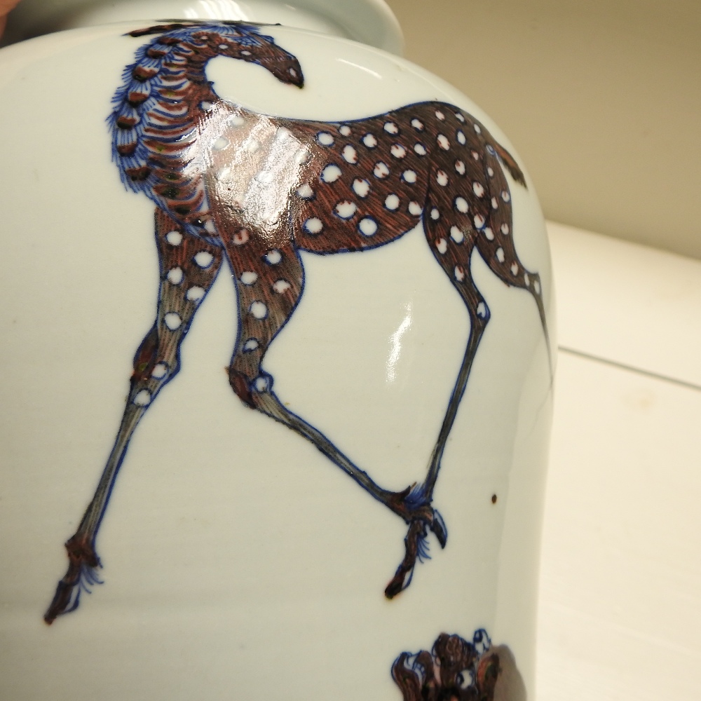 A 19th century Chinese porcelain blue and white vase, decorated in manganese with animals, - Image 14 of 27