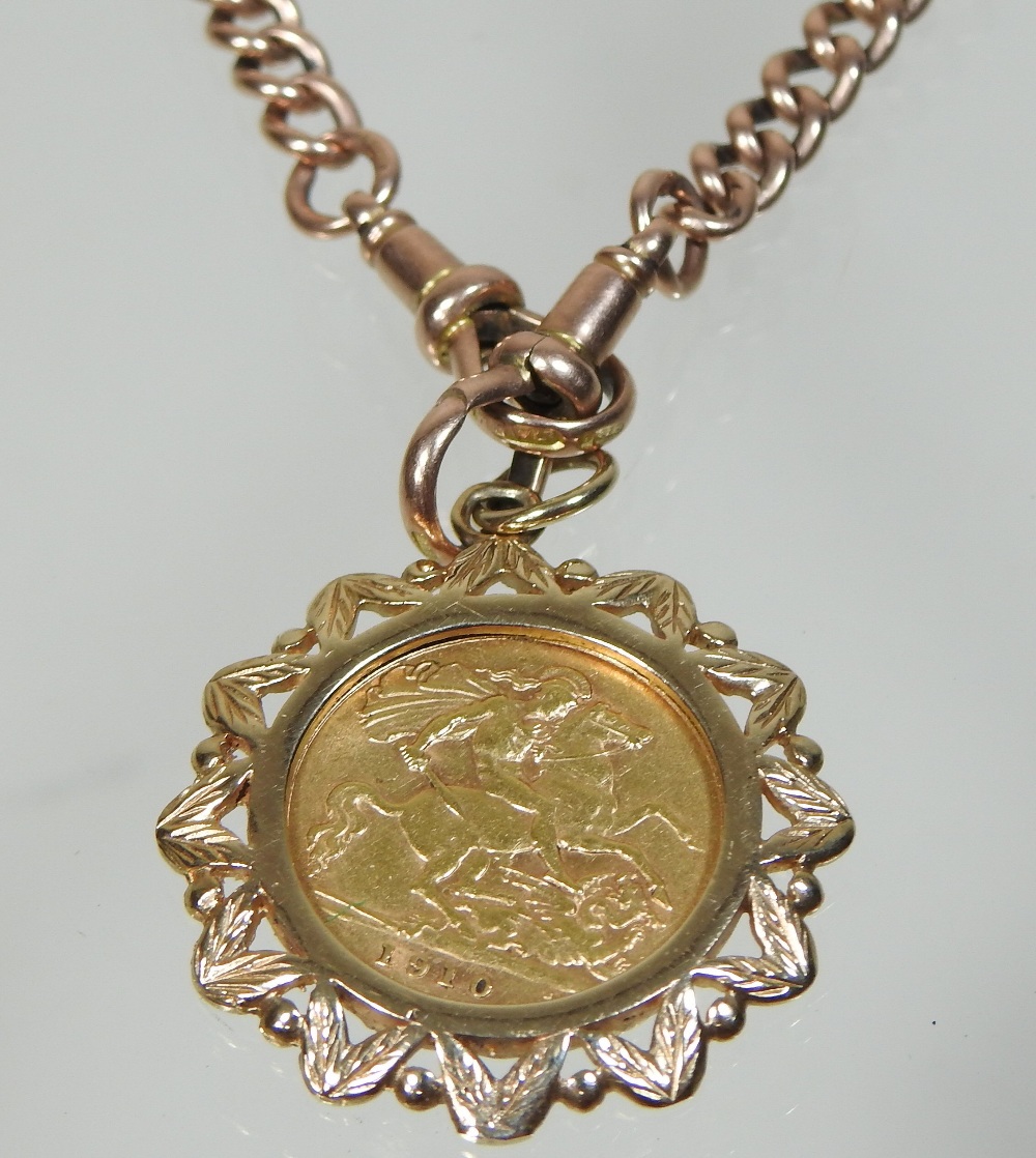 A Victorian 9 carat gold curb link pocket watch chain, 41cm long, - Image 3 of 4