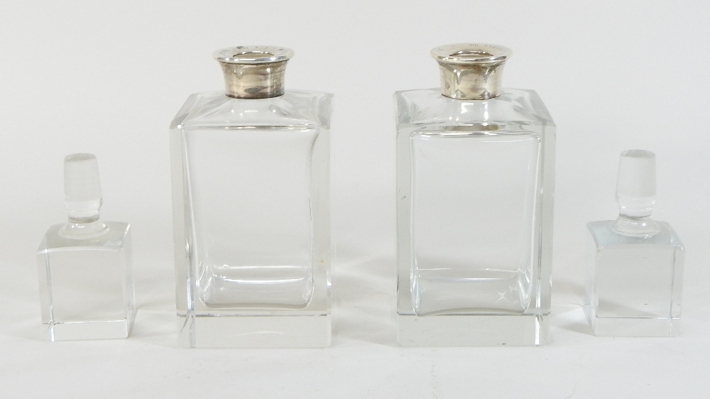 A pair of modern silver mounted glass decanters and stoppers, each of plain square shape, - Image 5 of 8