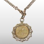 A Victorian 9 carat gold curb link pocket watch chain, 41cm long,