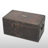 An 18th century leather trunk, with studded decoration, inscribed Mary Anne Milne, signal tower,