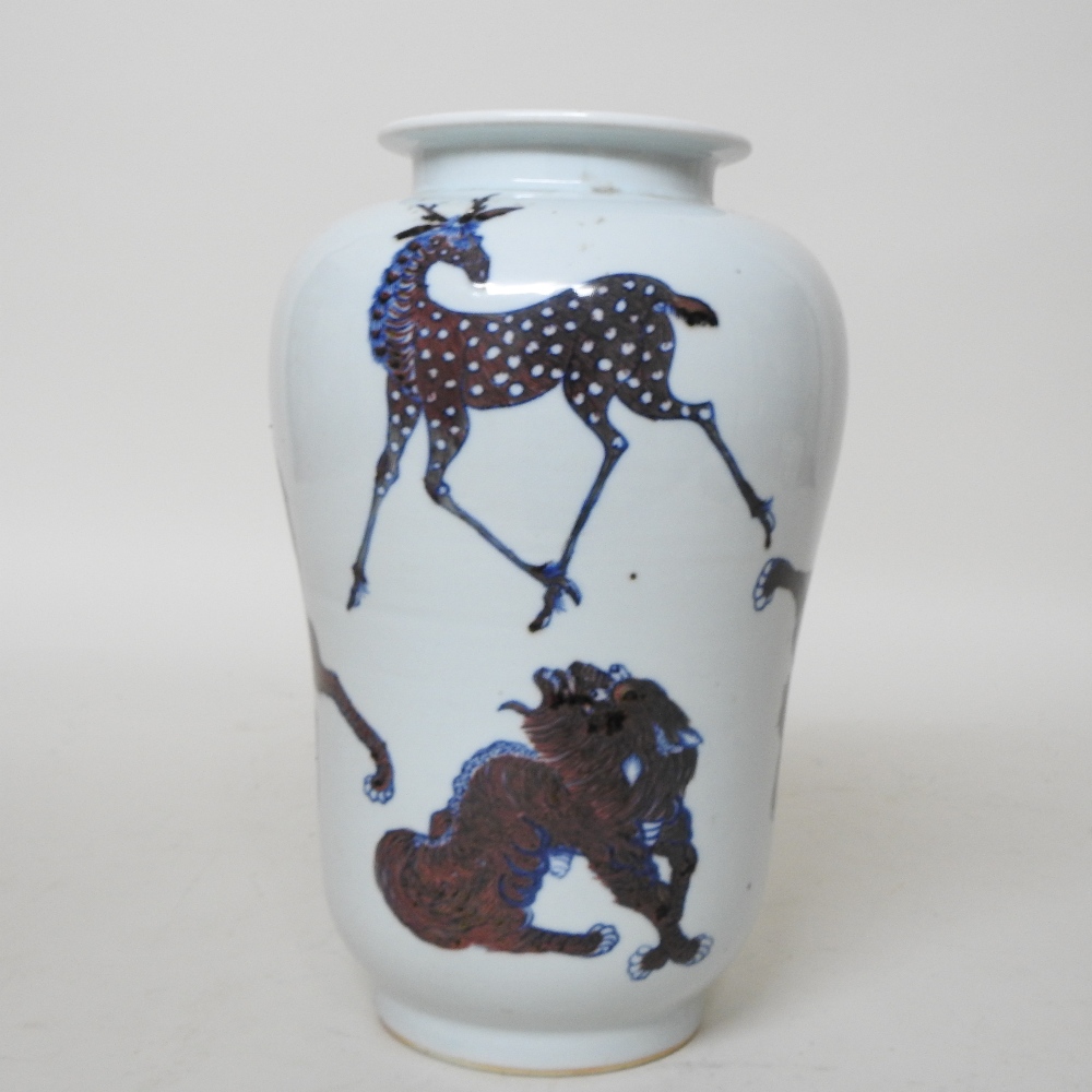 A 19th century Chinese porcelain blue and white vase, decorated in manganese with animals, - Image 27 of 27