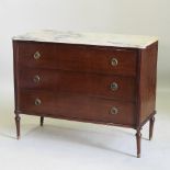 An early 20th century continental mahogany commode, with a white marble top,