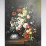 Continental School, (20th century) still life of flowers, oil on canvas, 128 x 102cm,