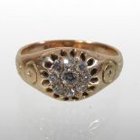 A 9 carat gold diamond cluster ring, set with old cut stones, approximately 0.