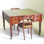 A 19th century mahogany partner's library desk, containing ten short drawers, on turned legs, 114cm,