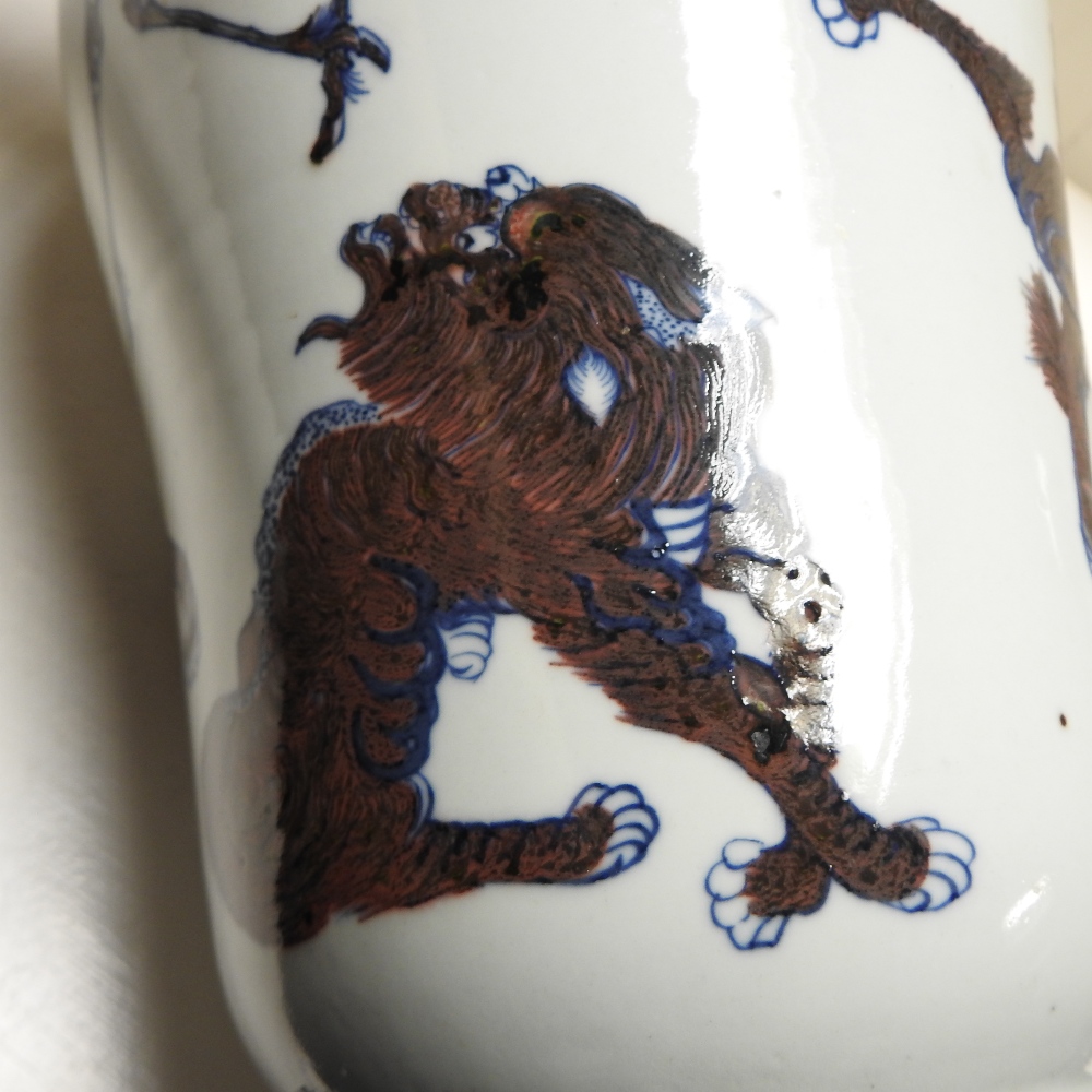 A 19th century Chinese porcelain blue and white vase, decorated in manganese with animals, - Image 15 of 27