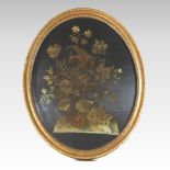 A George III silk embroidery of flowers, 57 x 43cm,