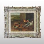 A Francia *ARR, (20th century), chickens, signed, oil on board,