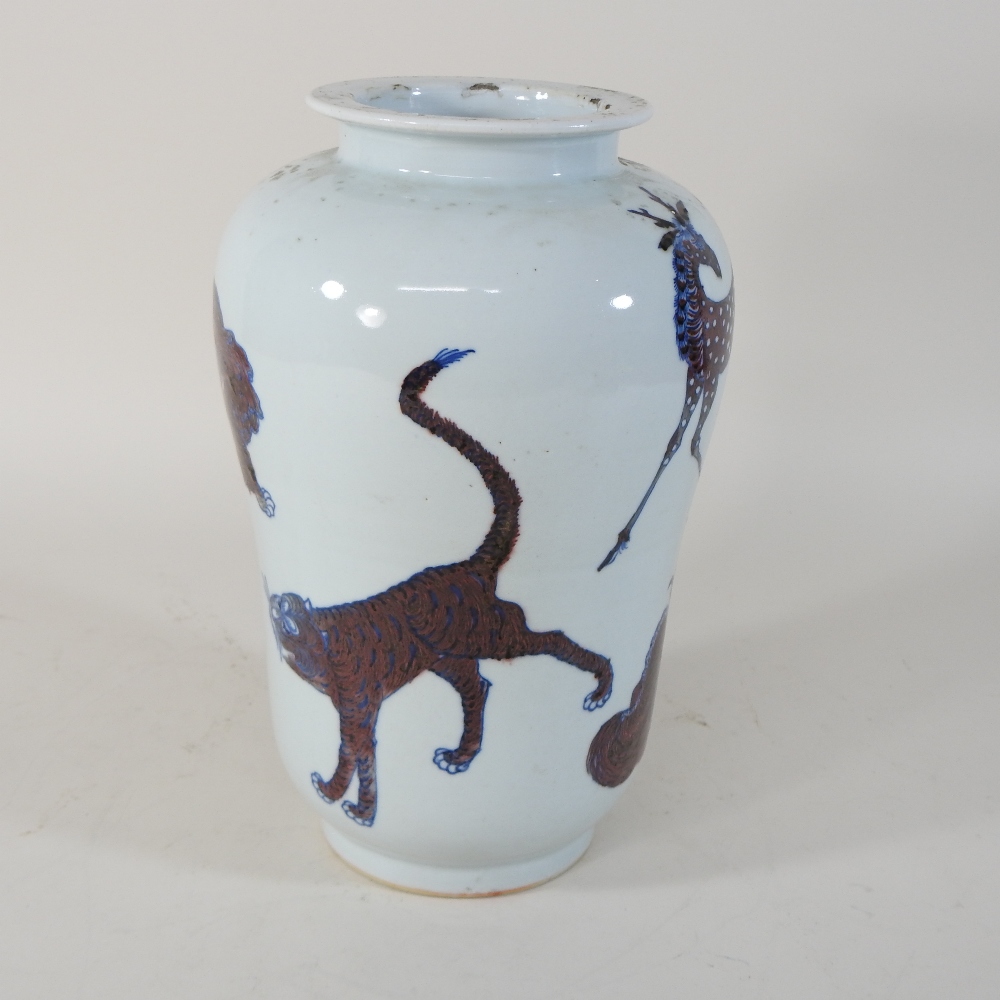 A 19th century Chinese porcelain blue and white vase, decorated in manganese with animals, - Image 4 of 27