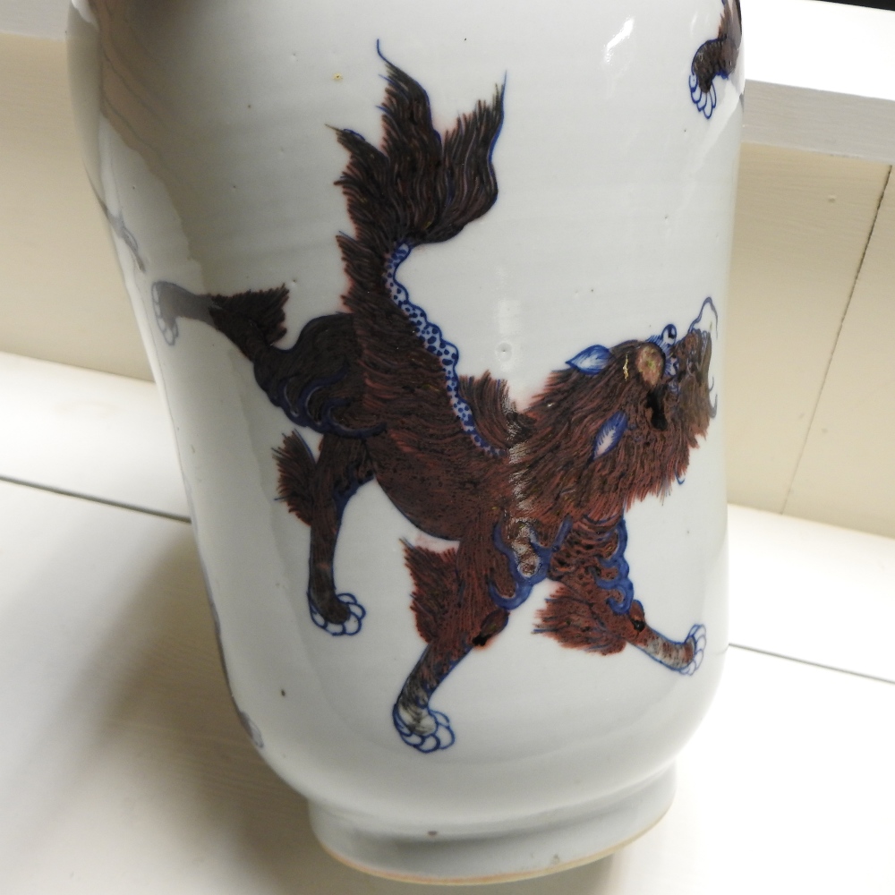 A 19th century Chinese porcelain blue and white vase, decorated in manganese with animals, - Image 16 of 27