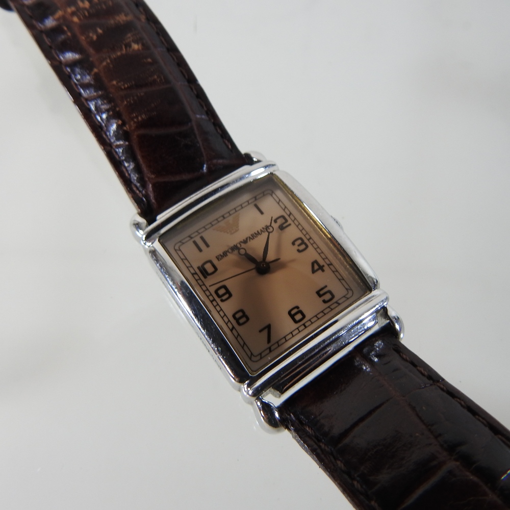 A vintage Emporio Armani ladies wristwatch, the signed square dial with Arabic hours, - Image 5 of 6