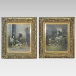 R Boulois, (19th century), chickens in a yard, oil on canvas, mounted in an ornate gilt frame,