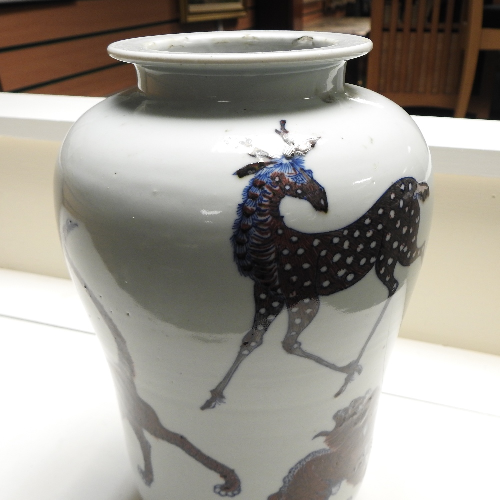 A 19th century Chinese porcelain blue and white vase, decorated in manganese with animals, - Image 7 of 27