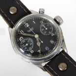 A World War II German military Hanhart Luftwaffe flyback chronograph wristwatch, with manual wind,