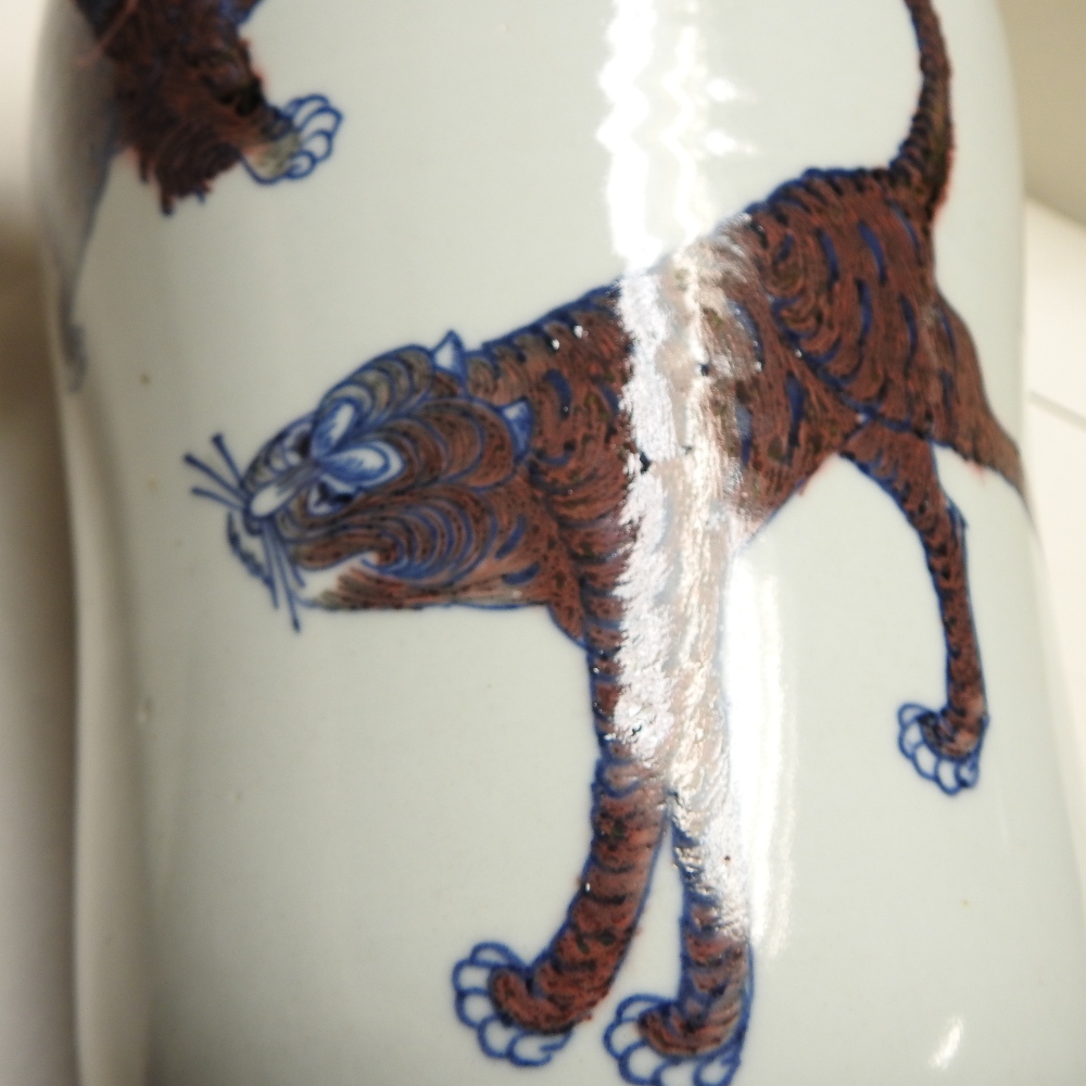 A 19th century Chinese porcelain blue and white vase, decorated in manganese with animals, - Image 13 of 27