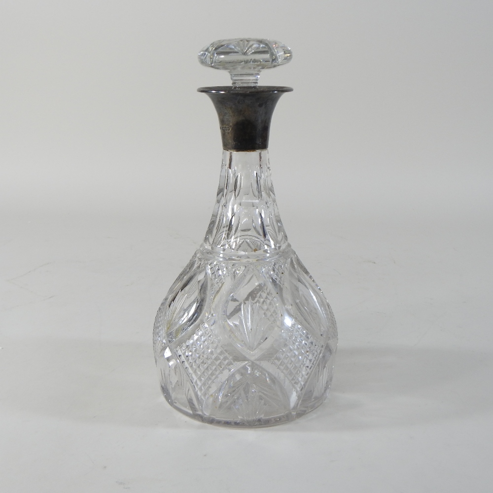 An early 20th century cut glass decanter and stopper, with a silver collar, Sheffield 1918, - Image 5 of 6