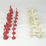 A 19th century Chinese turned ivory chess set,