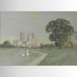Francois Boudin, (early 20th century), Canterbury Cathedral, signed, watercolour,