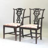 A set of eight early 20th century carved mahogany dining chairs, of Chippendale design,