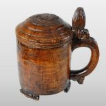 A Norwegian birch peg tankard, of tapered shape,