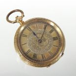 A 19th century 18 carat gold cased open faced pocket watch, with engraved decoration, 3.