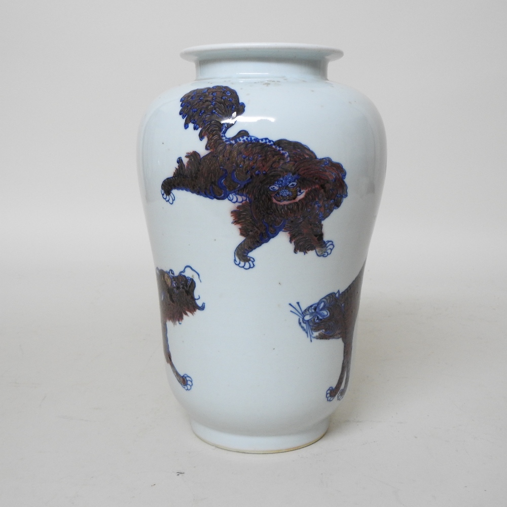 A 19th century Chinese porcelain blue and white vase, decorated in manganese with animals, - Image 24 of 27