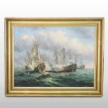 James Hardy, (20th century), sea battle, signed, oil on canvas laid on board,