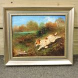 English School, 20th century, a terrier chasing a rabbit, oil on board,