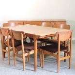 A 1970's teak dining table, 190 x 91cm, together with six dining chairs,