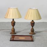 A pair of table lamps and shades, 65cm high overall,